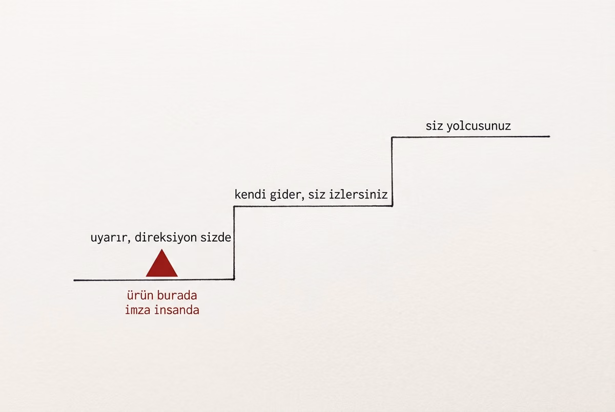 Soldan sağa yükselen üç eşit basamak; her basamağın üstünde otonomi seviyesinin adı, en alttaki basamağın üstünde ise ürünün yerini gösteren kızıl bir işaret duruyor.